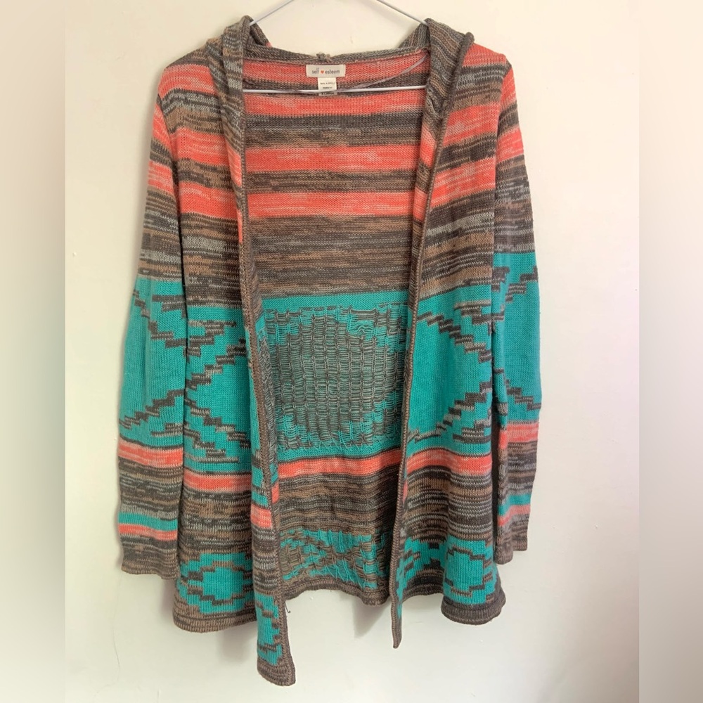Colorful Aztec Print Sweater Cardigan
